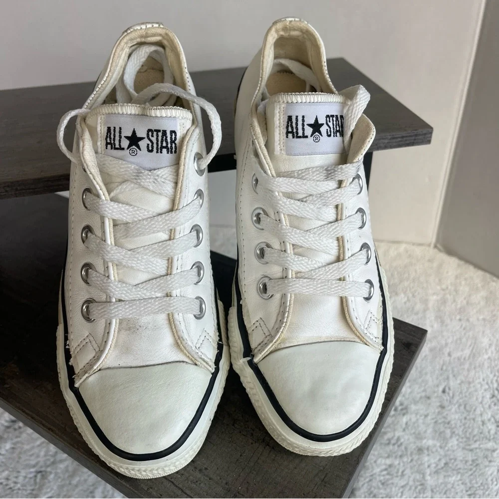 Converse All Star White Leather Sneakers, Size 3Y